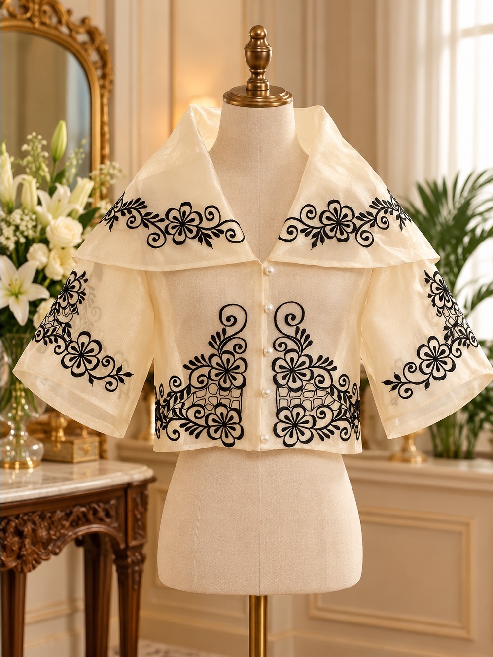 Maria Clara Balona Blouse – Elegant Filipiniana Capelet